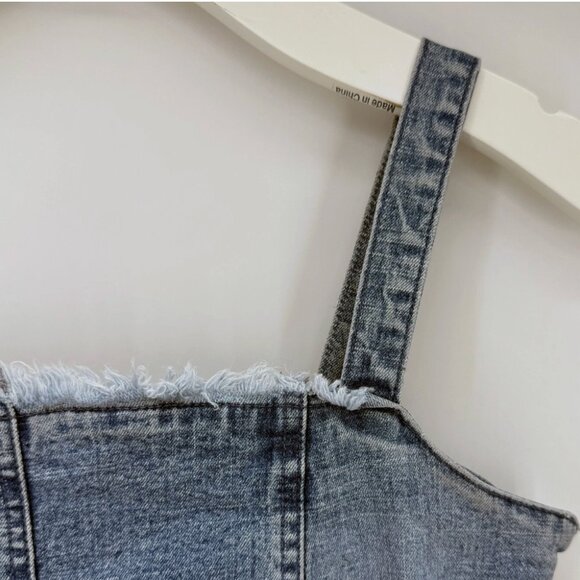 Forenza Vtg 90s Medium Wash Stretch Denim Mini Dress Sz 6 - Picture 2 of 8